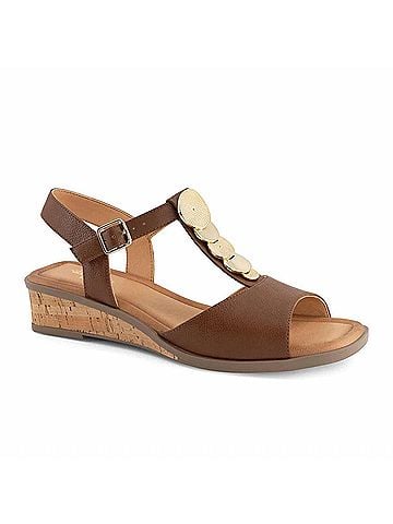 Andrea Women's T-Bar Comfort Sandals in Brown (view 1)