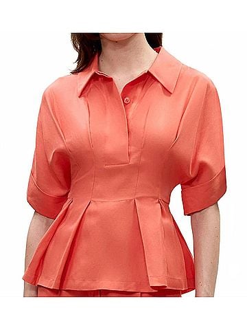 Rebecca Taylor Lena Shine Blouse in Coral (view 2)