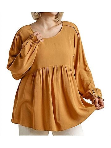 Umgee Pleated Detail Babydoll Top - Plus in Mustard (view 2)
