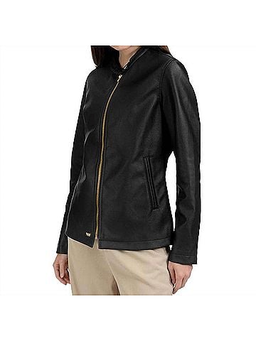 Nine West Café Faux-Leather Racer Jacket in Black (view 2)