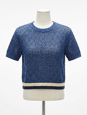 White + Warren Organic Cotton Mesh T-Shirt in Blue Marl (view 1)