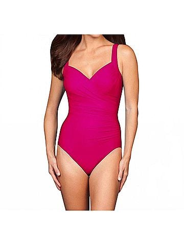 Miraclesuit Sanibel Underwire Surplice One Piece Swimsuit in Berry Red (view 2)