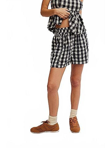 Free People Seersucker Pull On Shorts in Black Combo (view 2)