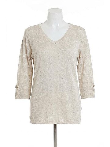 Angel Linen V-Neck Top in Sand (view 1)