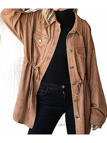Cotton Bleu Faux Suede Button Down Front Shirt Jacket in Brown (view 2)