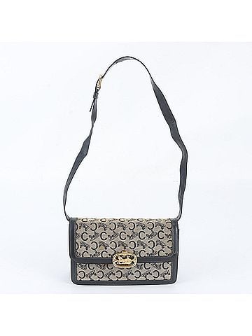 Céline Celine Sulky Canvas Carriage Hardware Leather Shoulder Bag, Navy Blue, Women's (view 1)