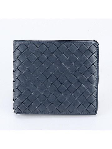 Bottega Veneta Bottega Veneta Intrecciato Woven Leather Bi-fold Wallet Long Navy Blue Men's (view 1)