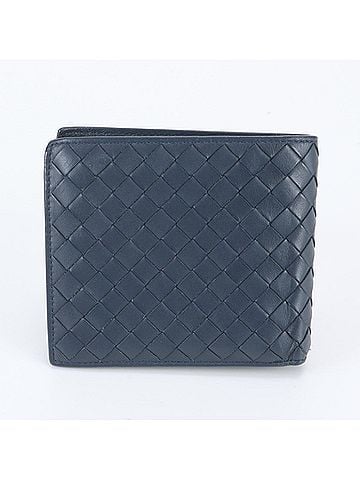 Bottega Veneta Bottega Veneta Intrecciato Woven Leather Bi-fold Wallet Long Navy Blue Men's (view 2)