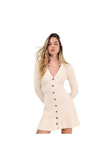 Lulus Adorably Flirty Button-Front Sweater Mini Dress Casual Dress (view 1)