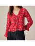 J.Crew 100% Viscose Floral Red Long Sleeve Blouse Size 18 - photo 6