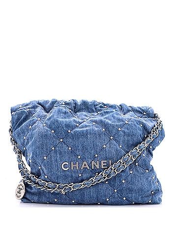 Chanel 22 Chain Hobo Quilted Studded Denim Small (view 1)