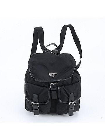 Prada Prada Tessuto Nylon Triangle Logo Leather Backpack, Black, Women's (view 1)