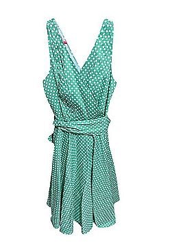 Miss Lulo Fit &amp; Flare Dress Green Polka Dot Casual Dress (view 1)