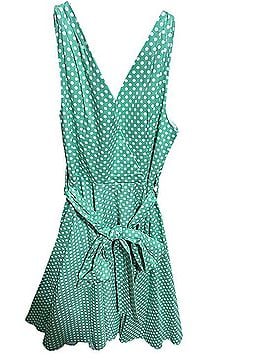 Miss Lulo Fit &amp; Flare Dress Green Polka Dot Casual Dress (view 2)