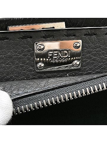 Fendi Peekaboo Fit Leather With Zucca Embossed Leather Black Leather Handbag (view 2)