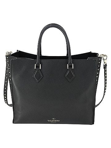 Valentino Garavani Rockstud Open Leather Black Leather Tote Bag Bag (view 1)