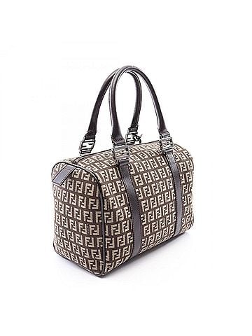 Fendi Fendi Zucchino Handbag, Canvas and Leather, Women's, Brown (view 2)