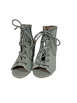 rue21 Denim Lace-Up Peep Toe Block Heel Heels (view 2)