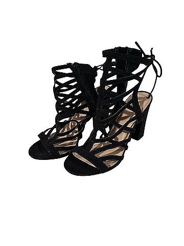 Charlotte Russe Black Strappy Lace-Up Block Heels Sandals (view 1)