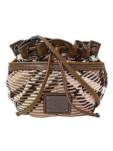Burberry Blue Label Burberry Blue Label handbag for women, brand name shoulder bag, wool, pink and brown check pattern, drawstring type, mini bag. (view 1)