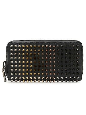 Christian Louboutin Christian Louboutin Panettone Round Long Wallet with Spike Studs and Colored Studs, Leather, Black, Red (view 1)
