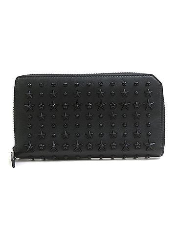 Jimmy Choo Jimmy Choo round zipper long wallet, leather, metal, black, men's and women's, h32489a (view 1)