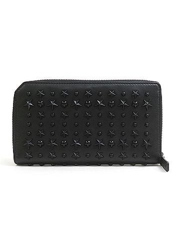 Jimmy Choo Jimmy Choo round zipper long wallet, leather, metal, black, men's and women's, h32489a (view 2)