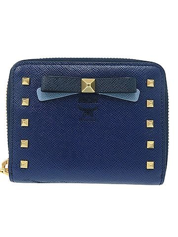 MCM MCM Studded Ribbon Compact Round Wallet MYA3ALL34VB001 Gold Hardware Leather Blue Wallet/Coin Case 1046MCM (view 1)