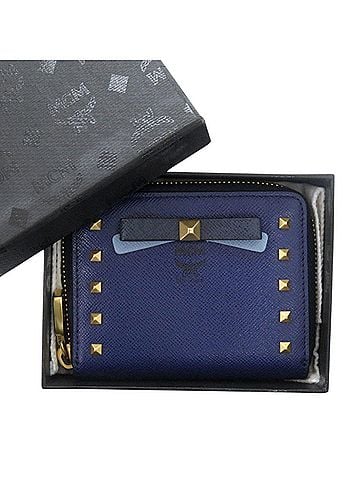 MCM MCM Studded Ribbon Compact Round Wallet MYA3ALL34VB001 Gold Hardware Leather Blue Wallet/Coin Case 1046MCM (view 2)