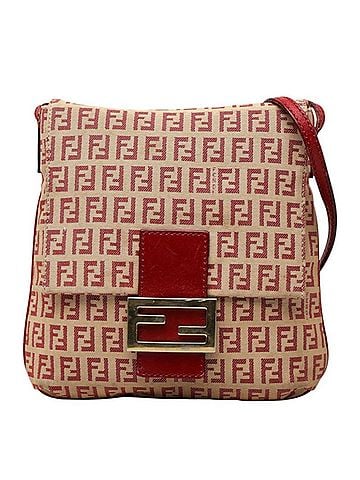 Fendi Fendi Zucchino Crossbody Shoulder Bag 8BT075 Red Beige Canvas Leather Women's FENDI (view 1)