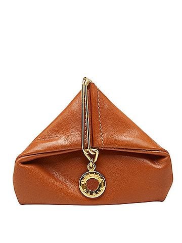 Céline Celine Vintage Coin Purse/Wallet, Triangle Shape, M12, Brown, Gold Hardware, Leather, Women's CELINE (view 1)