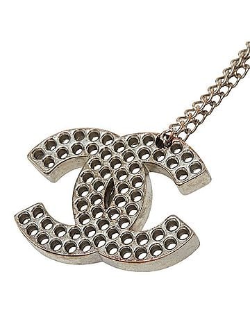 Chanel Chanel Coco Mark Punching Chain Necklace Pendant 03P Silver Metal Women's CHANEL (view 1)