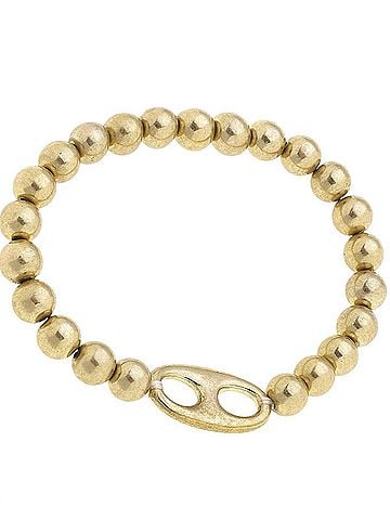 Canvas Women's Soda Tab-Inspired Ball Bead Stretch Bracelet in Worn Gold (view 2)