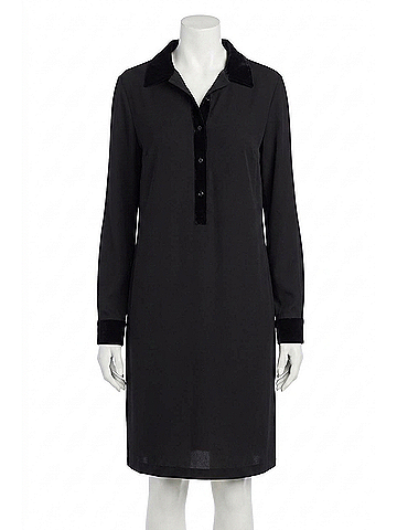Joseph Ribkoff Velvet Collar Twill Shirt Mini Dress in Black (view 1)