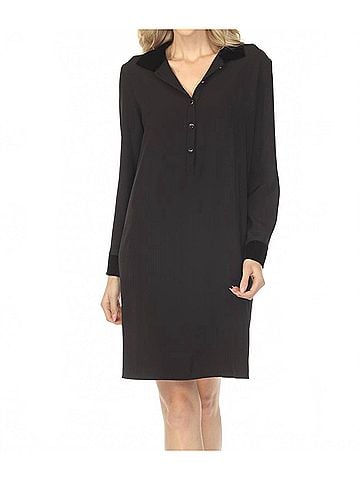 Joseph Ribkoff Velvet Collar Twill Shirt Mini Dress in Black (view 2)