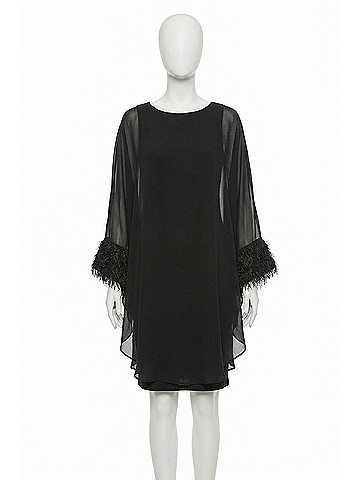 Joseph Ribkoff Chiffon Overlay Fringe Cuff Mini Dress in Black (view 1)