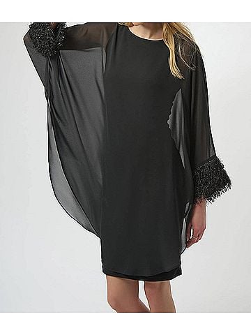 Joseph Ribkoff Chiffon Overlay Fringe Cuff Mini Dress in Black (view 2)
