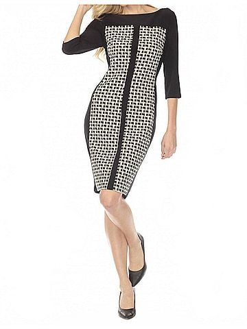 Joseph Ribkoff Geometric Jacquard Sheath Mini Dress in Black Off-White (view 2)