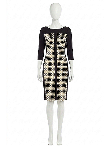 Joseph Ribkoff Geometric Jacquard Sheath Mini Dress in Black Off-White (view 1)