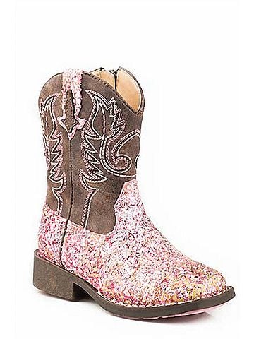 Roper Girl's Southwest Glitter Aztec Boots in Pink (view 1)