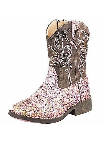Roper Girl's Southwest Glitter Aztec Boots in Pink (view 2)