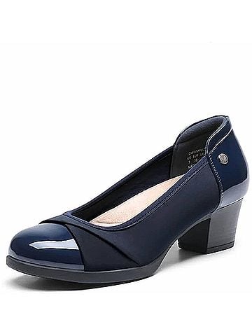 Dream Pairs Women's Chunky Block Closed Toe Heels in Navy (view 2)