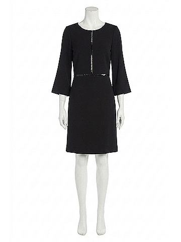 Joseph Ribkoff Faux Leather Trim Three Quarter Sleeve Mini Dress in Black (view 1)