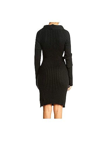 Renee C. Long Sleeve Ribbed Knit Sweater Dress Casual Dress (view 2)