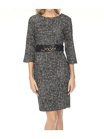 Joseph Ribkoff Faux Leather Detail Tweed Mini Dress in Black Off-White (view 2)