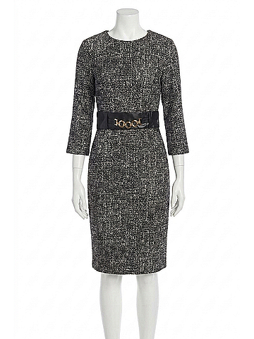 Joseph Ribkoff Faux Leather Detail Tweed Mini Dress in Black Off-White (view 1)