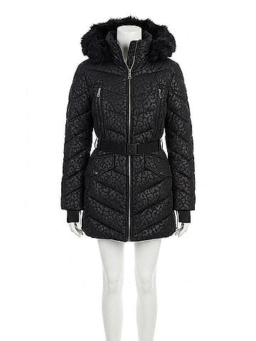 Michael Kors Logo Leopard Belted Hooded Down Puffer Coat in Black (view 1)