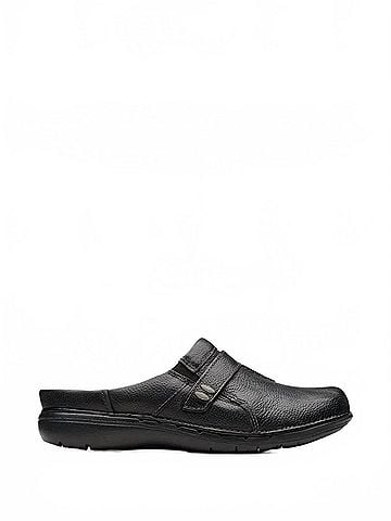 Clarks Women's Un Loop Ease Mules in Black Leather (view 1)