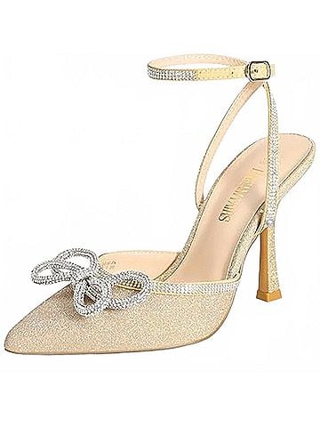 Dream Pairs Women's Pointy Toe Ankle Strap Heels in Gold Glitter (view 2)