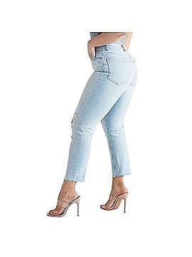 Express Curvy Super High Waisted Ripped Mom Jeans Jeans (view 2)